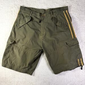 REPUTATION MENS OLIVE GREEN & YELLOW ACTIVEWEAR ZIPPER FLY SHORTS SIZE LARGE